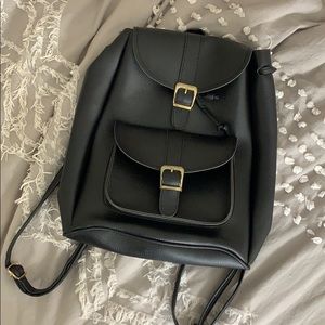 Black Drawstring Faux Leather Backpack